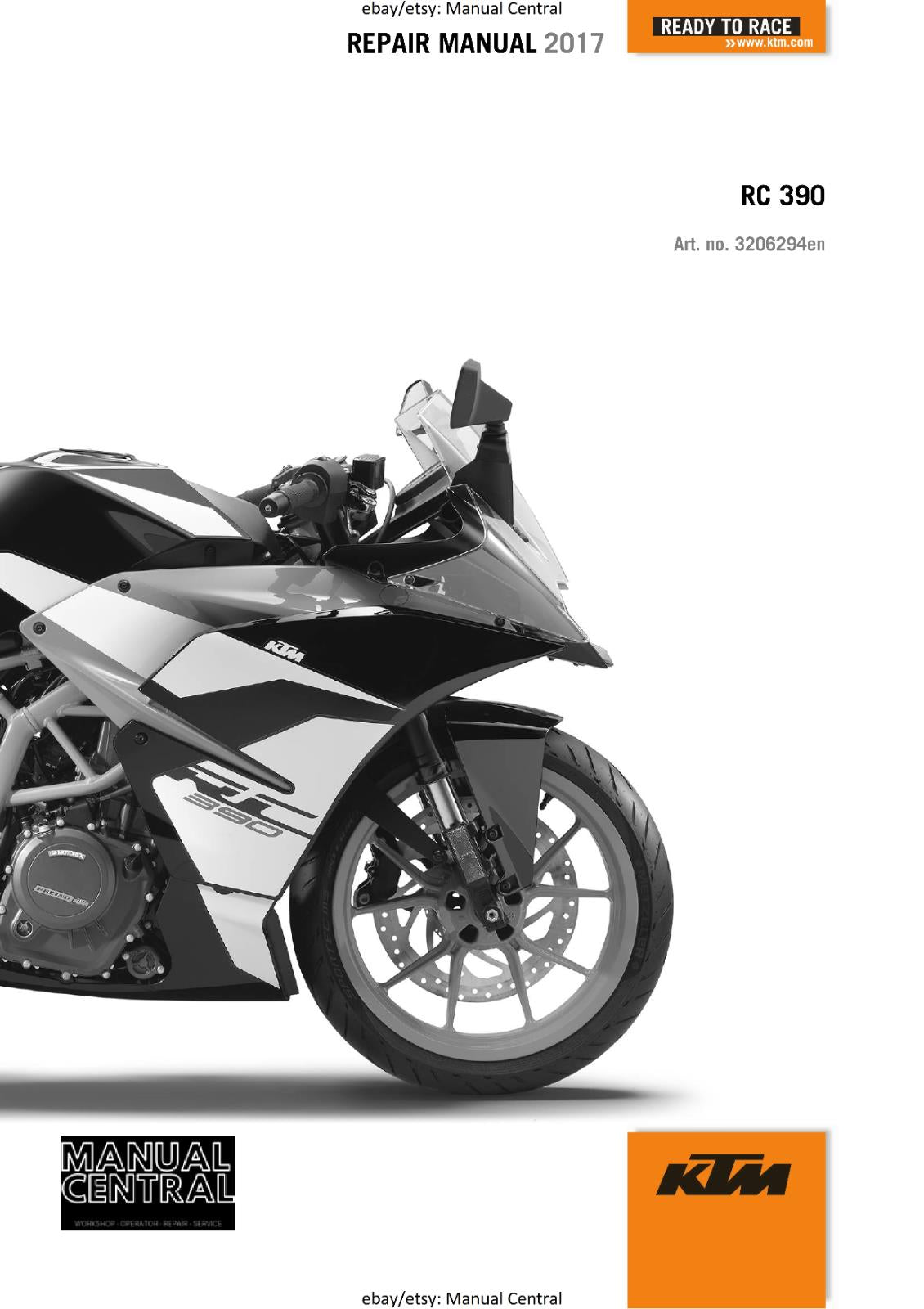 KTM MOTORCYCLE 2017 - RC 390 - WORKSHOP SERVICE MANUAL - REPRINT