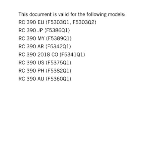 KTM MOTORCYCLE 2017 - RC 390 - WORKSHOP SERVICE MANUAL - REPRINT