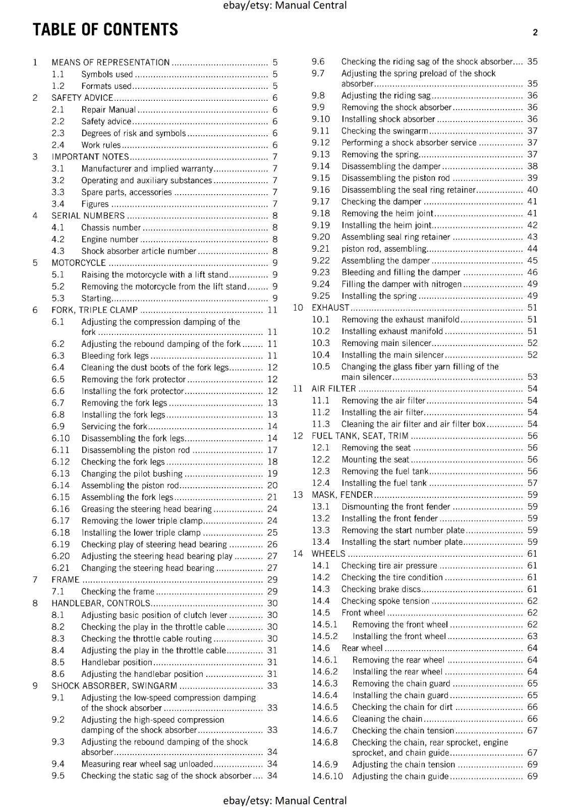 KTM MOTORCYCLE 2016 - 65 SX - WORKSHOP SERVICE MANUAL - REPRINT
