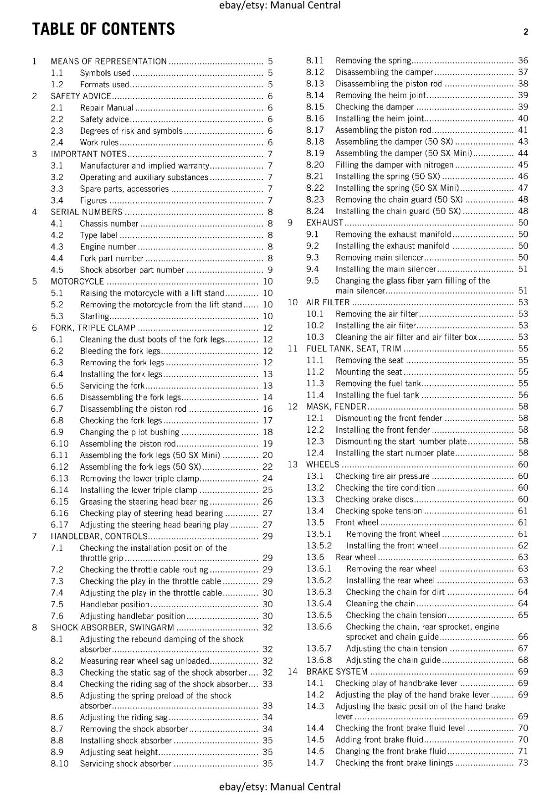 2015 KTM 50 SX MINI WORKSHOP SERVICE REPAIR MANUAL REPRINT