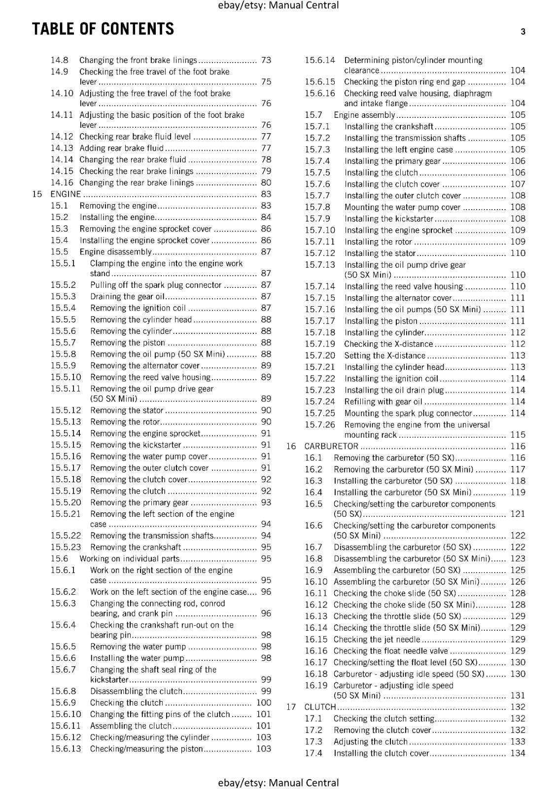 2015 KTM 50 SX MINI WORKSHOP SERVICE REPAIR MANUAL REPRINT