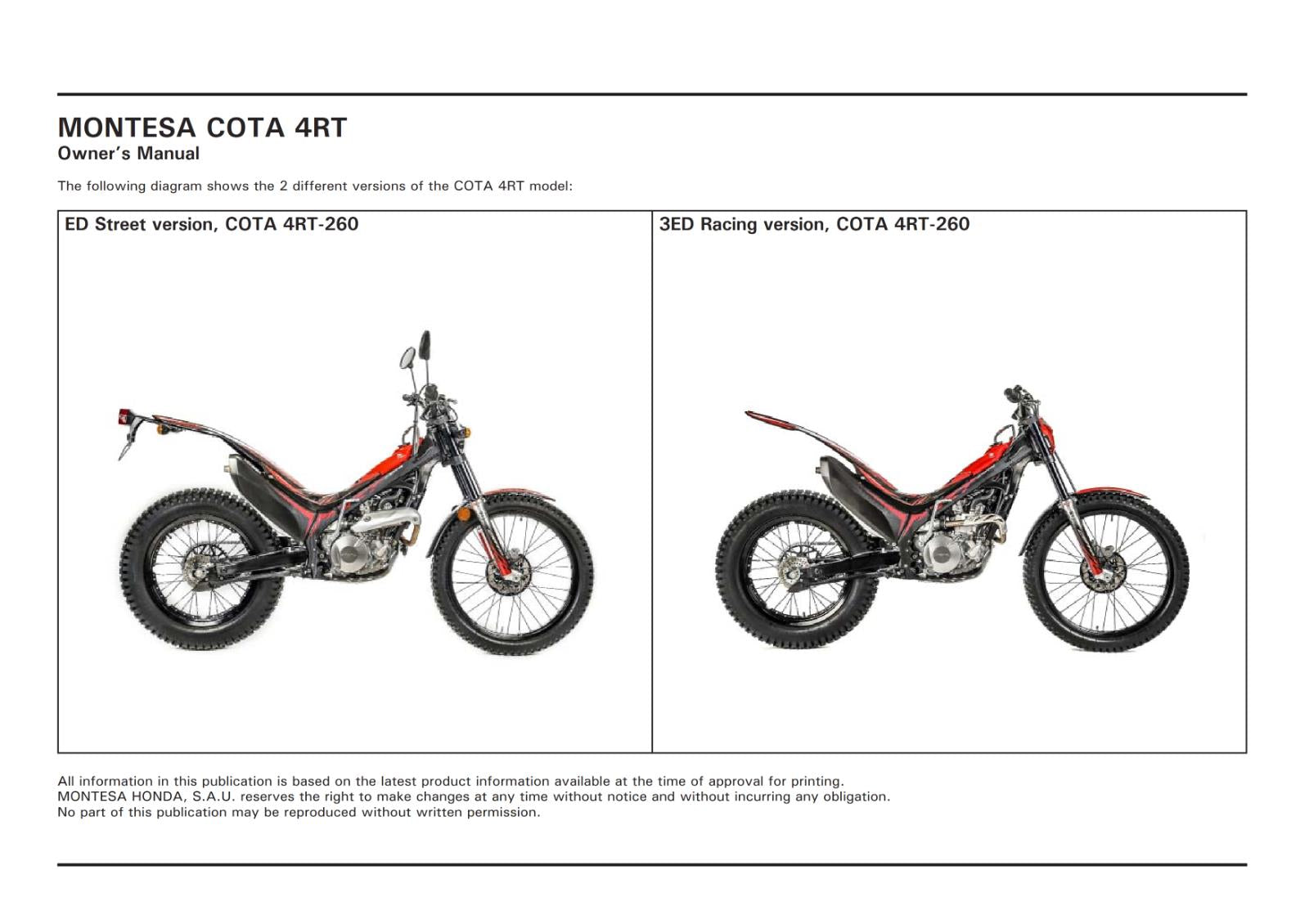 2023 MONTESA COTA 4RT 260 - OPERATOR - SERVICE MANUAL - REPRINTED COMB BOUND