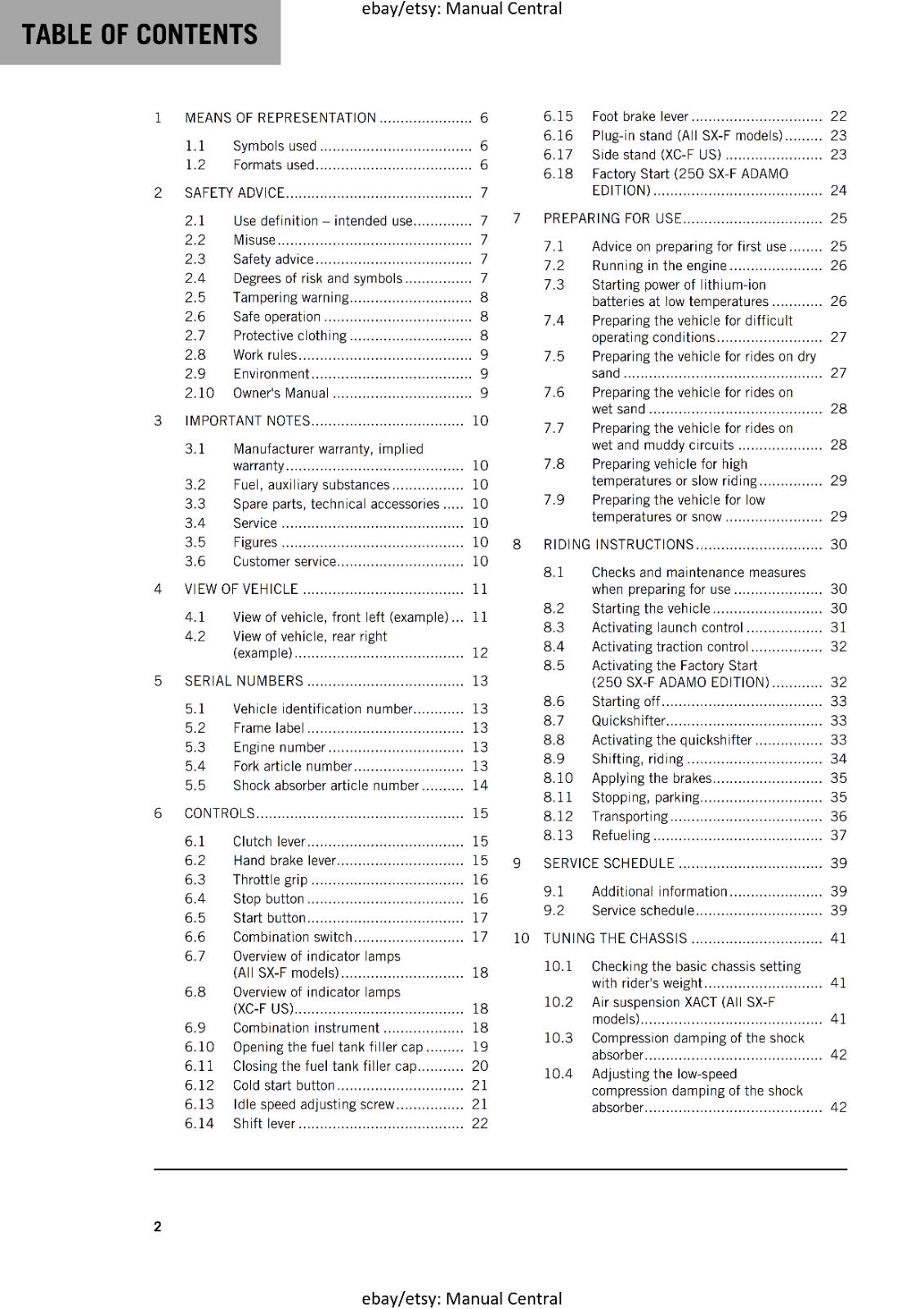 KTM 2025 - 250 XC-F SX-F ADAMO EDITION - OWNERS MANUAL REPRINTED
