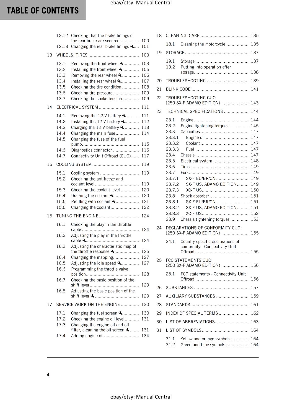 KTM 2025 - 250 XC-F SX-F ADAMO EDITION - OWNERS MANUAL REPRINTED