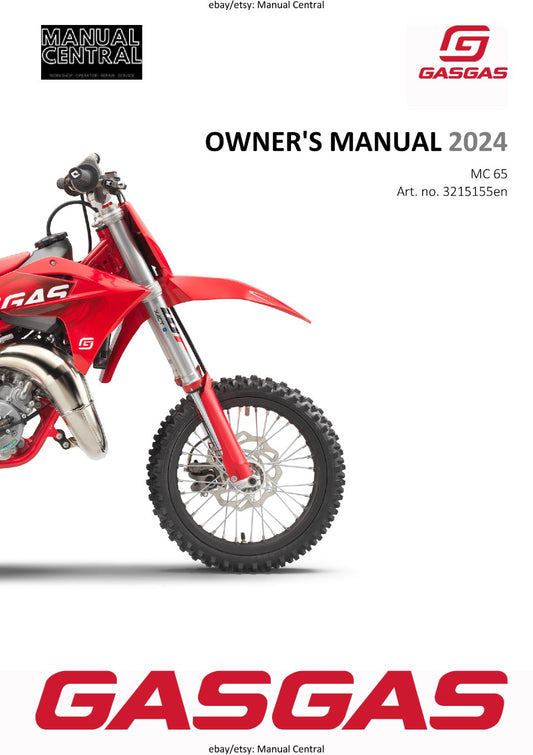 2024 GASGAS OWNERS MANUAL - MC 65 - REPRINTED