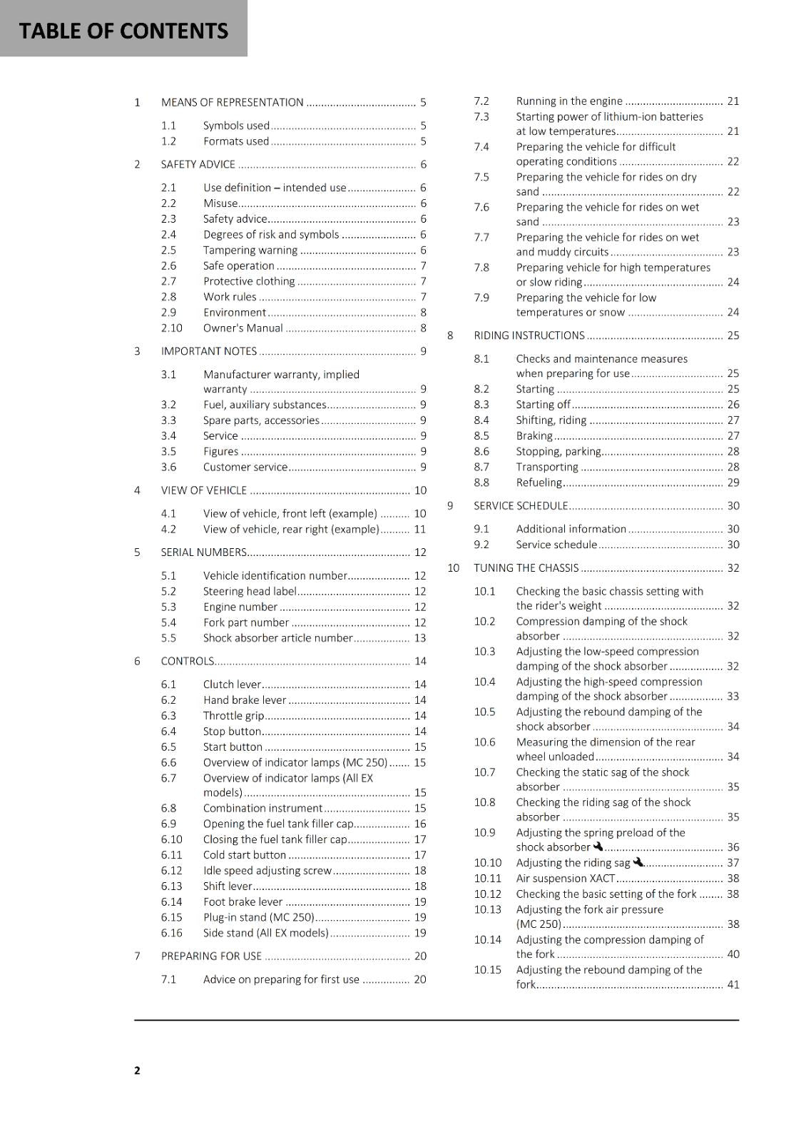 2024 GASGAS OWNERS MANUAL - MC 250 EX 250 300 - REPRINTED