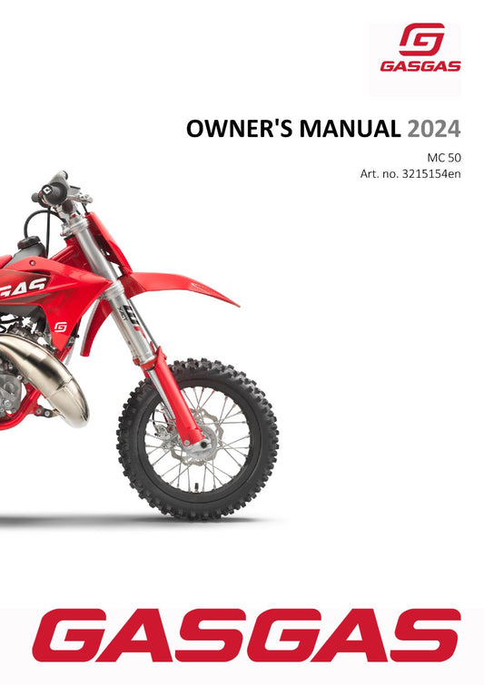 2024 GASGAS OWNERS MANUAL - MC 50 - REPRINTED