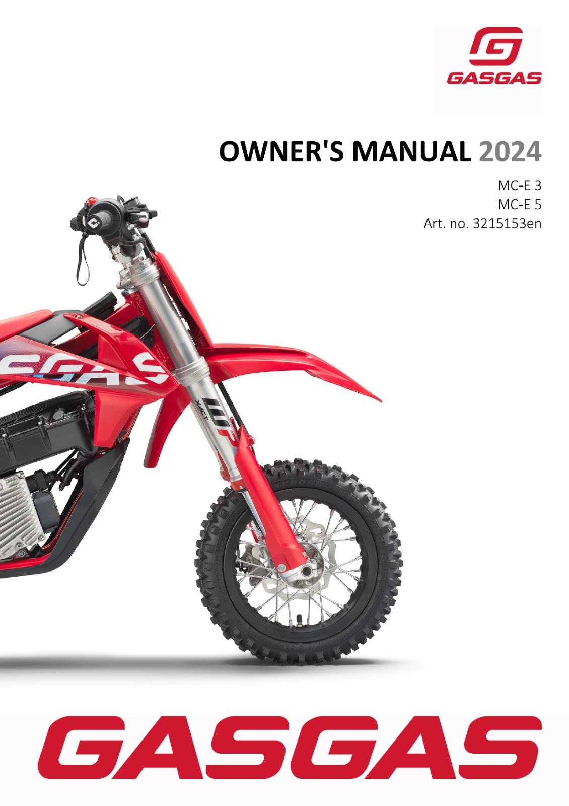 2024 GASGAS OWNERS MANUAL - MC-E 3 5 - REPRINTED