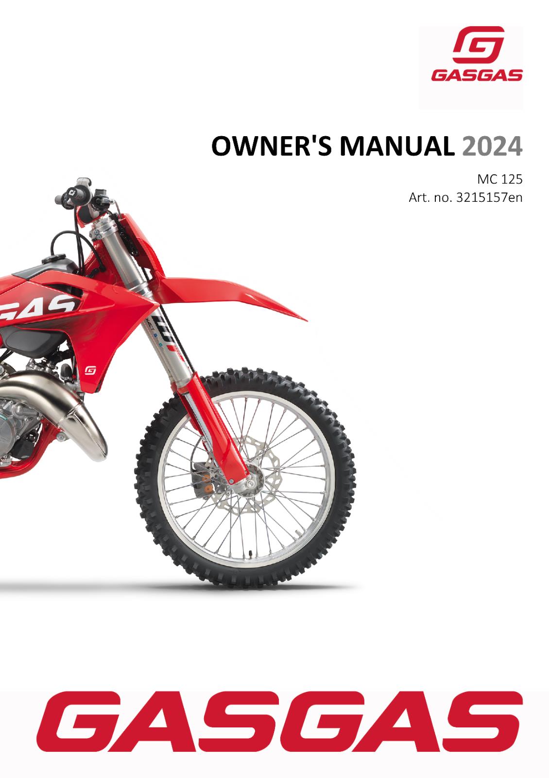 2024 GASGAS OWNERS MANUAL - MC 125 - REPRINTED