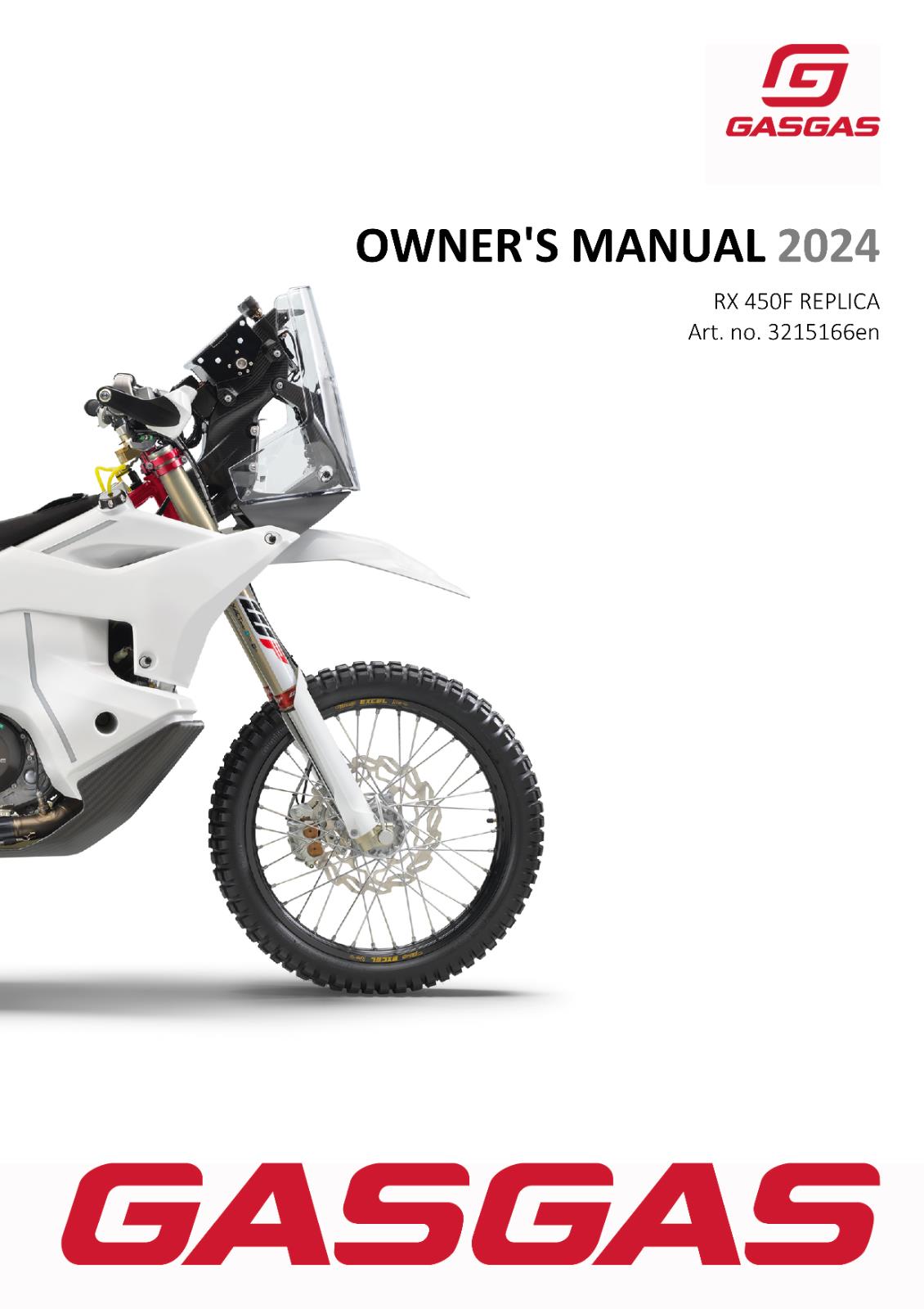 2024 GASGAS OWNERS MANUAL - RX 450F REPLICA - REPRINTED