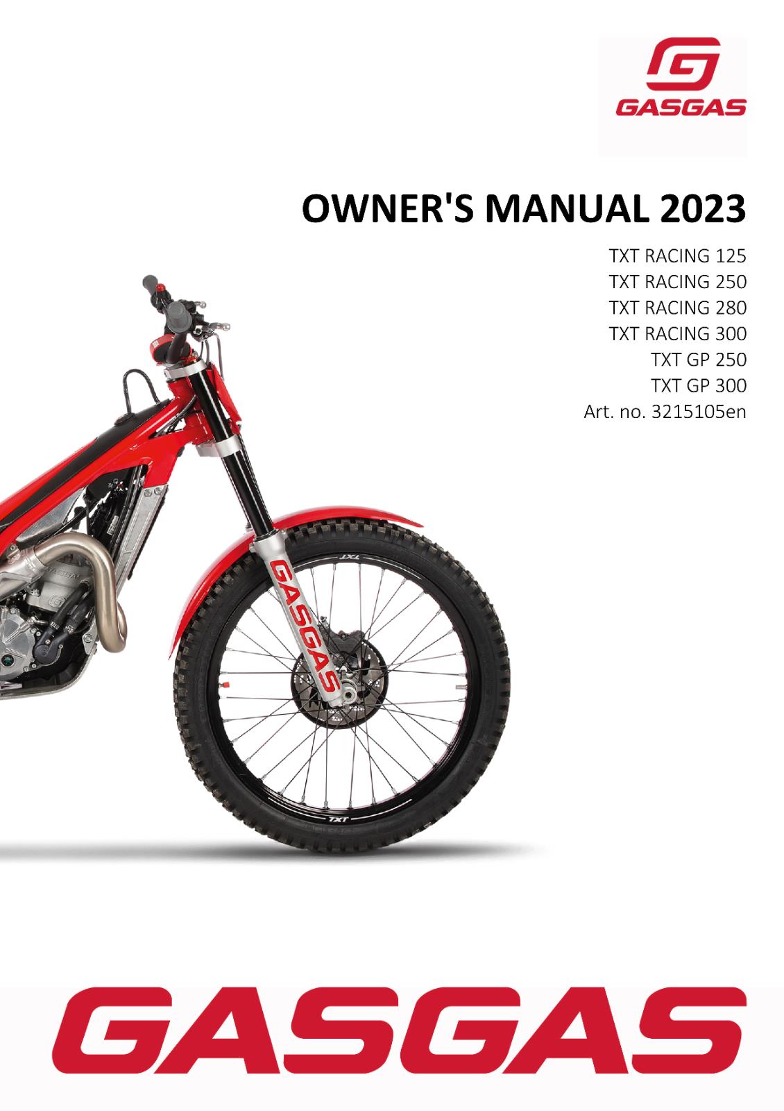 2023 GASGAS OWNERS MANUAL - TXT RACING GP 125 250 280 300 - REPRINTED