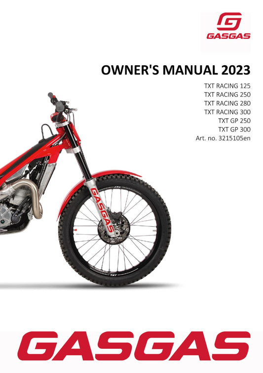 2023 GASGAS OWNERS MANUAL - TXT RACING GP 125 250 280 300 - REPRINTED