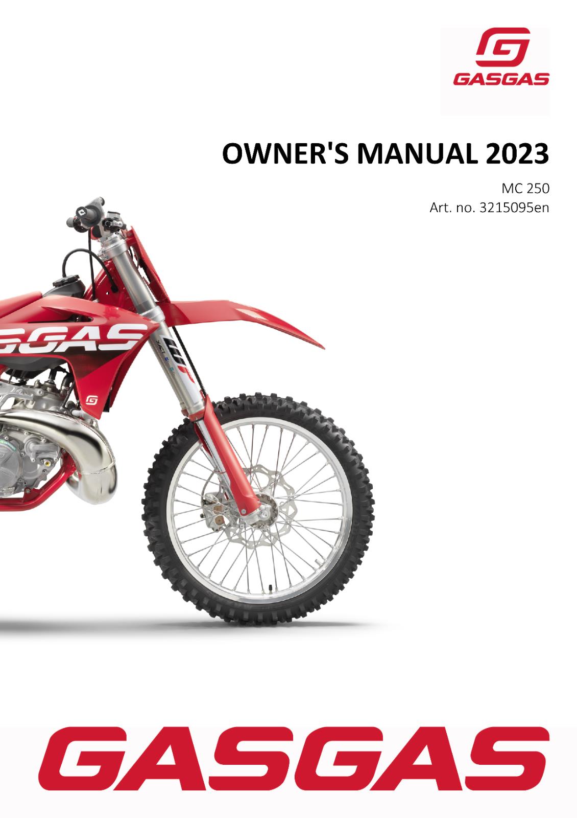 2023 GASGAS OWNERS MANUAL - MC 250 - REPRINTED