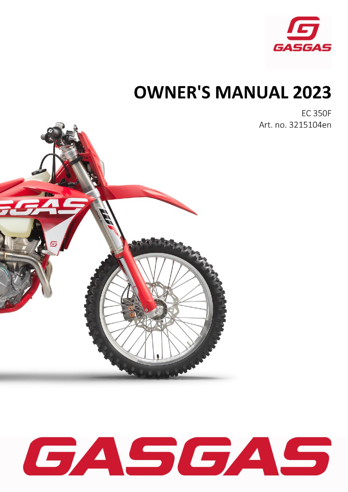 2023 GASGAS OWNERS MANUAL - EC 350F - REPRINTED
