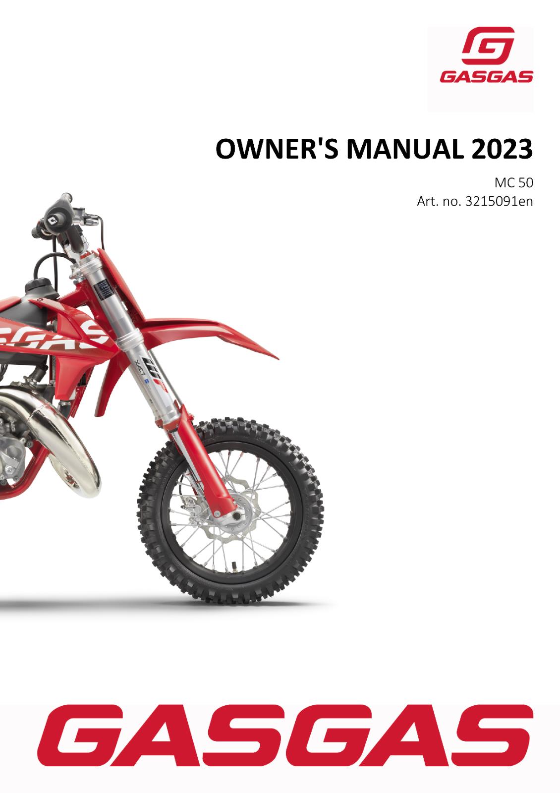 2023 GASGAS OWNERS MANUAL - MC 50 - REPRINTED