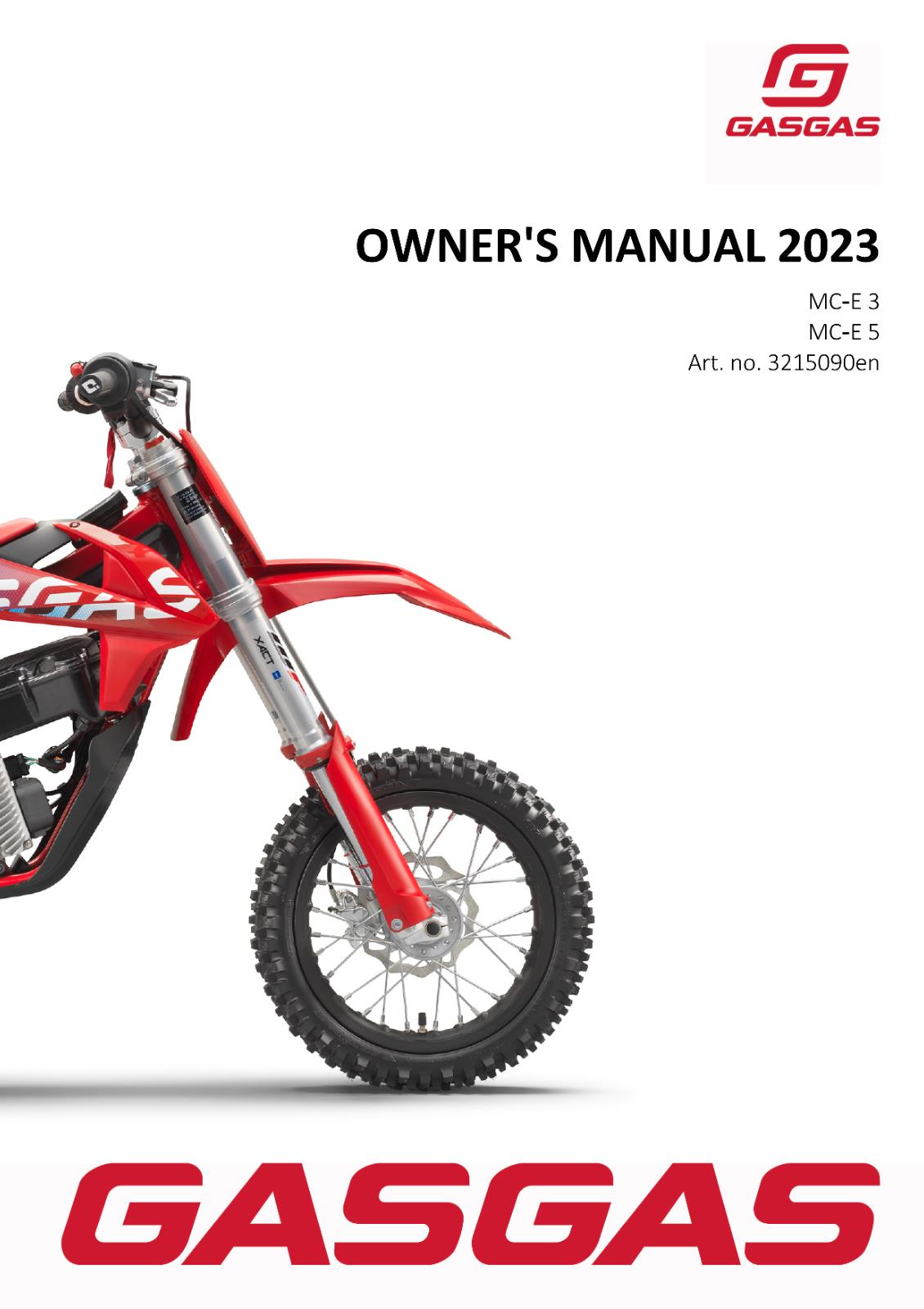 2023 GASGAS OWNERS MANUAL - MC-E 3 5 - REPRINTED
