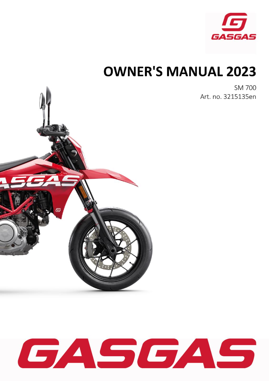 2023 GASGAS OWNERS MANUAL - SM 700 US - REPRINTED
