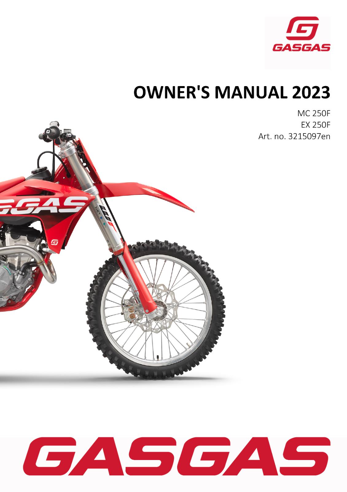 2023 GASGAS OWNERS MANUAL - MC EX 250F - REPRINTED