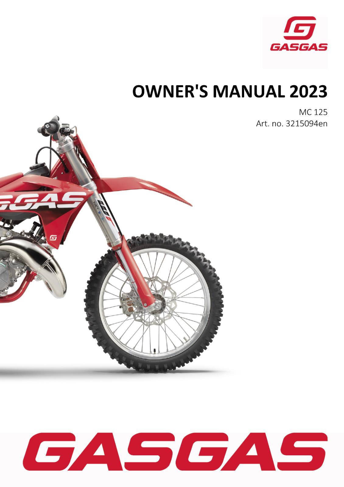 2023 GASGAS OWNERS MANUAL - MC 125 - REPRINTED