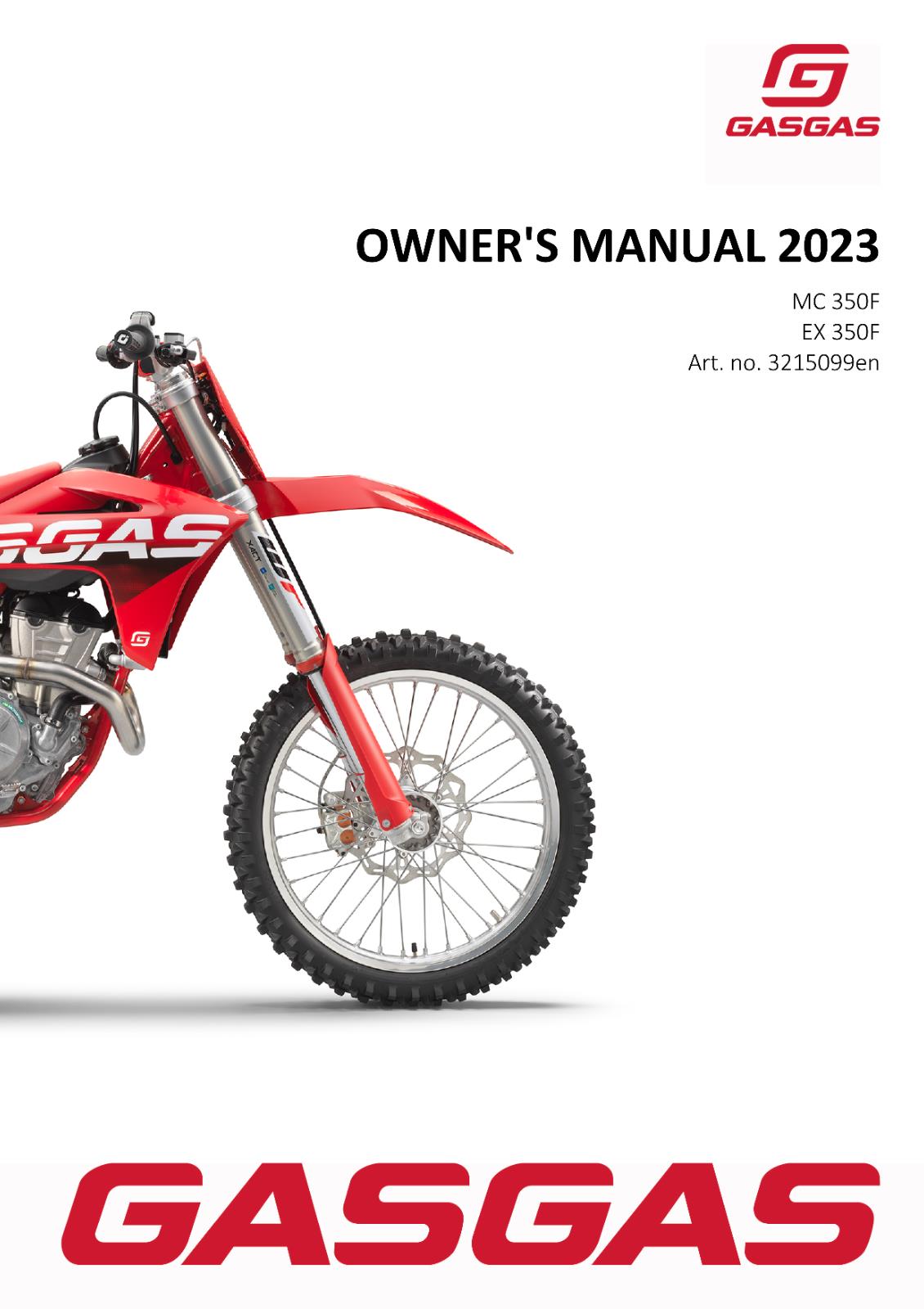 2023 GASGAS OWNERS MANUAL - MC EX 350F - REPRINTED