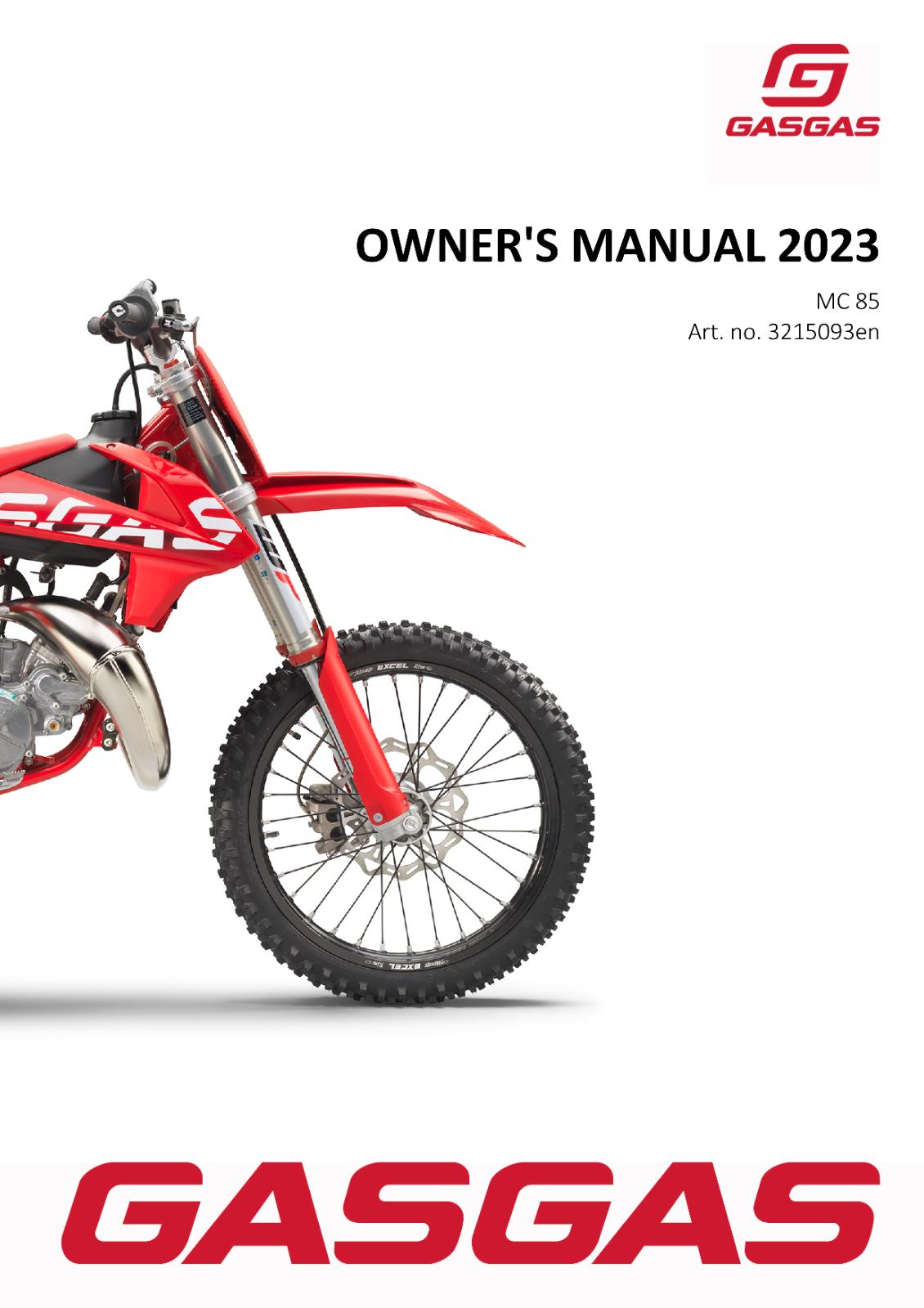 2023 GASGAS OWNERS MANUAL - MC 85 19/16 17/14 - REPRINTED