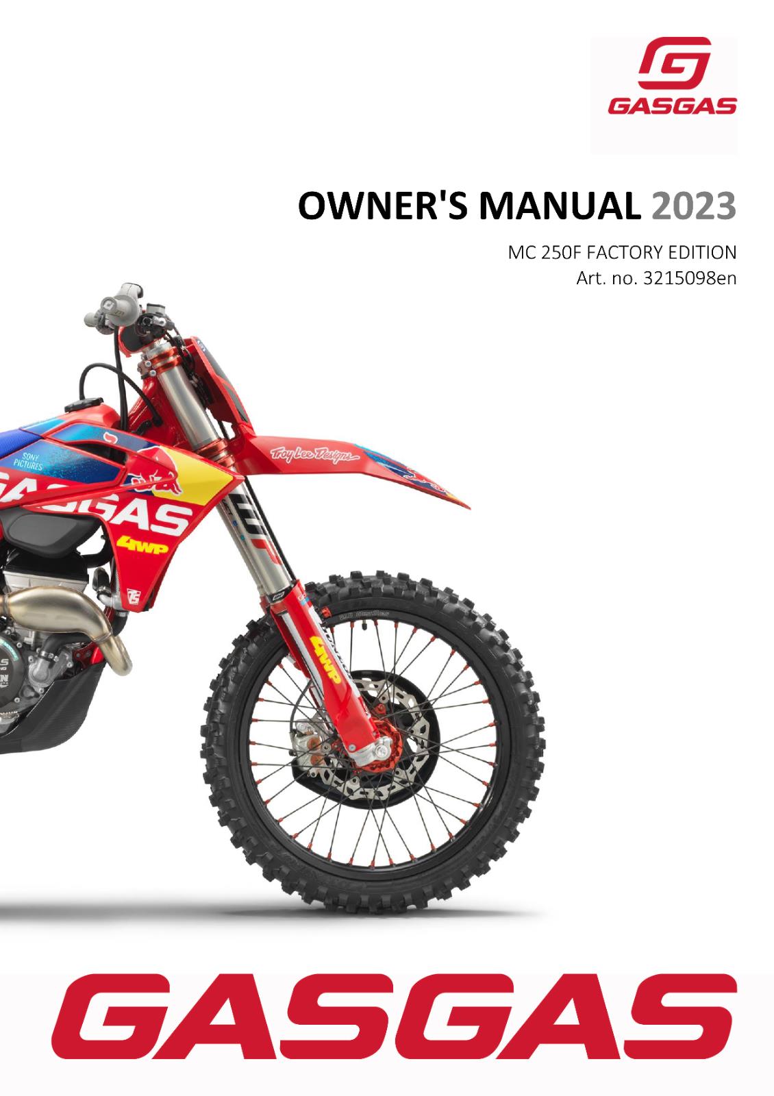 2023 GASGAS OWNERS MANUAL - MC 250F FACTORY EDITION - REPRINTED