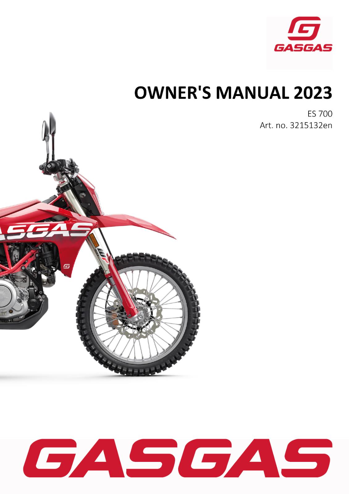 2023 GASGAS OWNERS MANUAL - ES 700 EU EDITION - REPRINTED