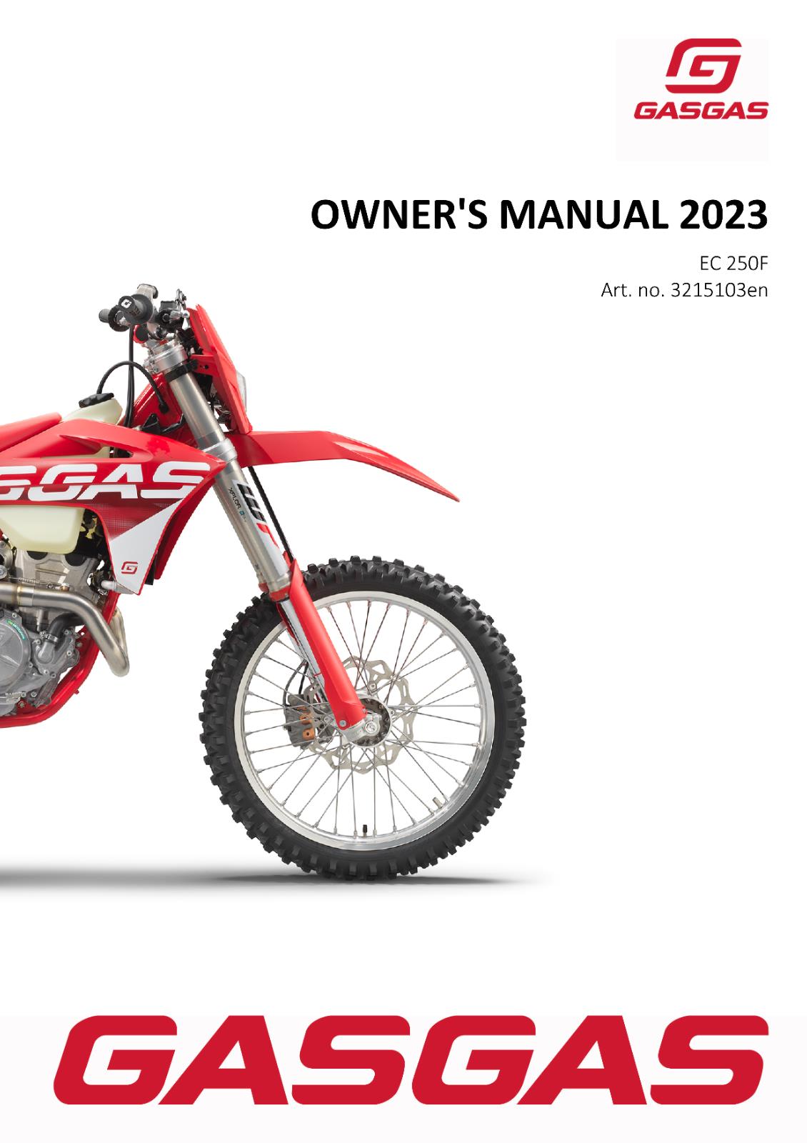 2023 GASGAS OWNERS MANUAL - EC 250F - REPRINTED