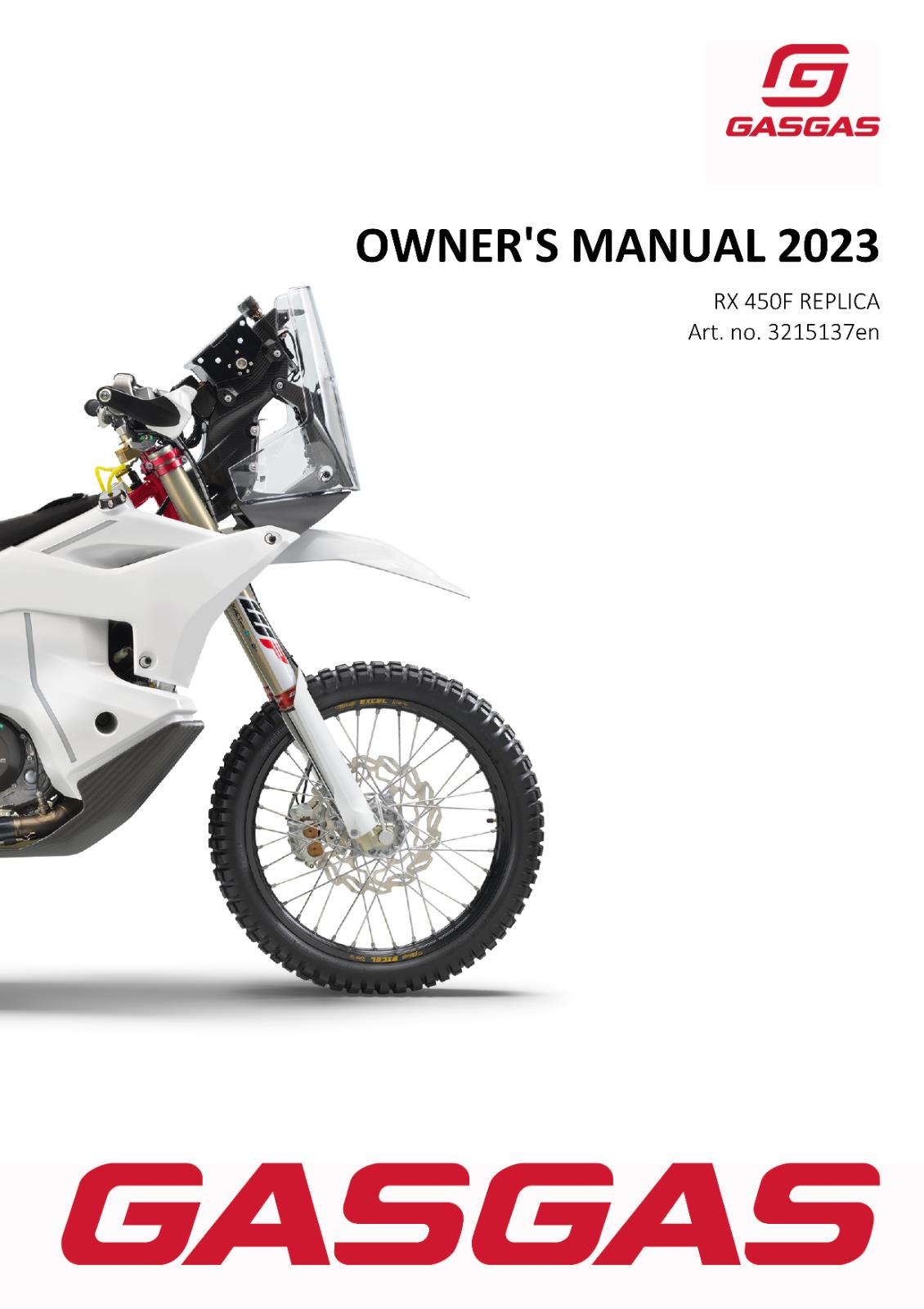 2023 GASGAS OWNERS MANUAL - RX 450F REPLICA - REPRINTED