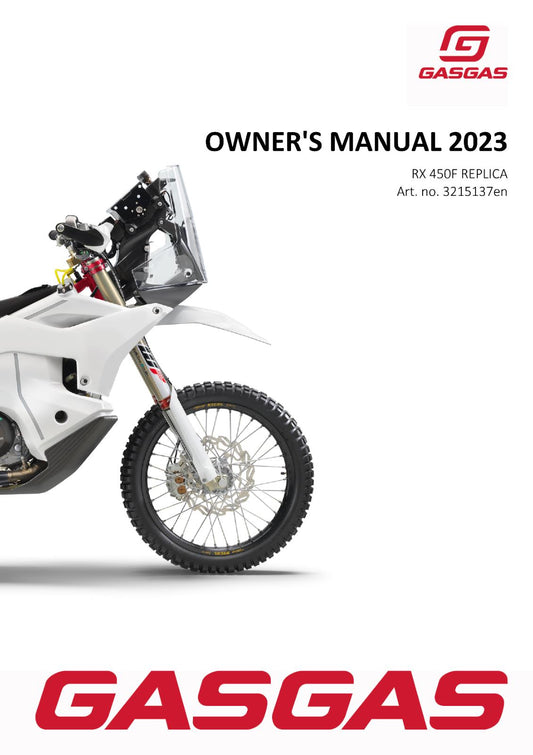2023 GASGAS OWNERS MANUAL - RX 450F REPLICA - REPRINTED