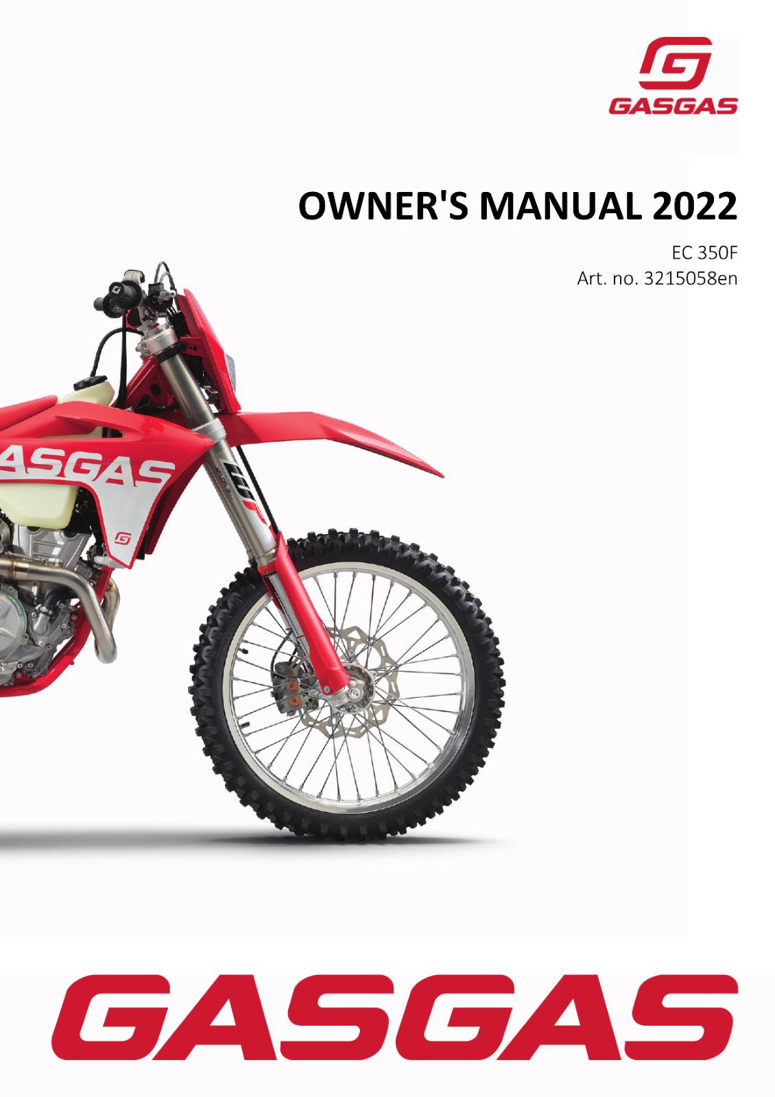 2022 GASGAS OWNERS MANUAL - EC 350F - REPRINTED