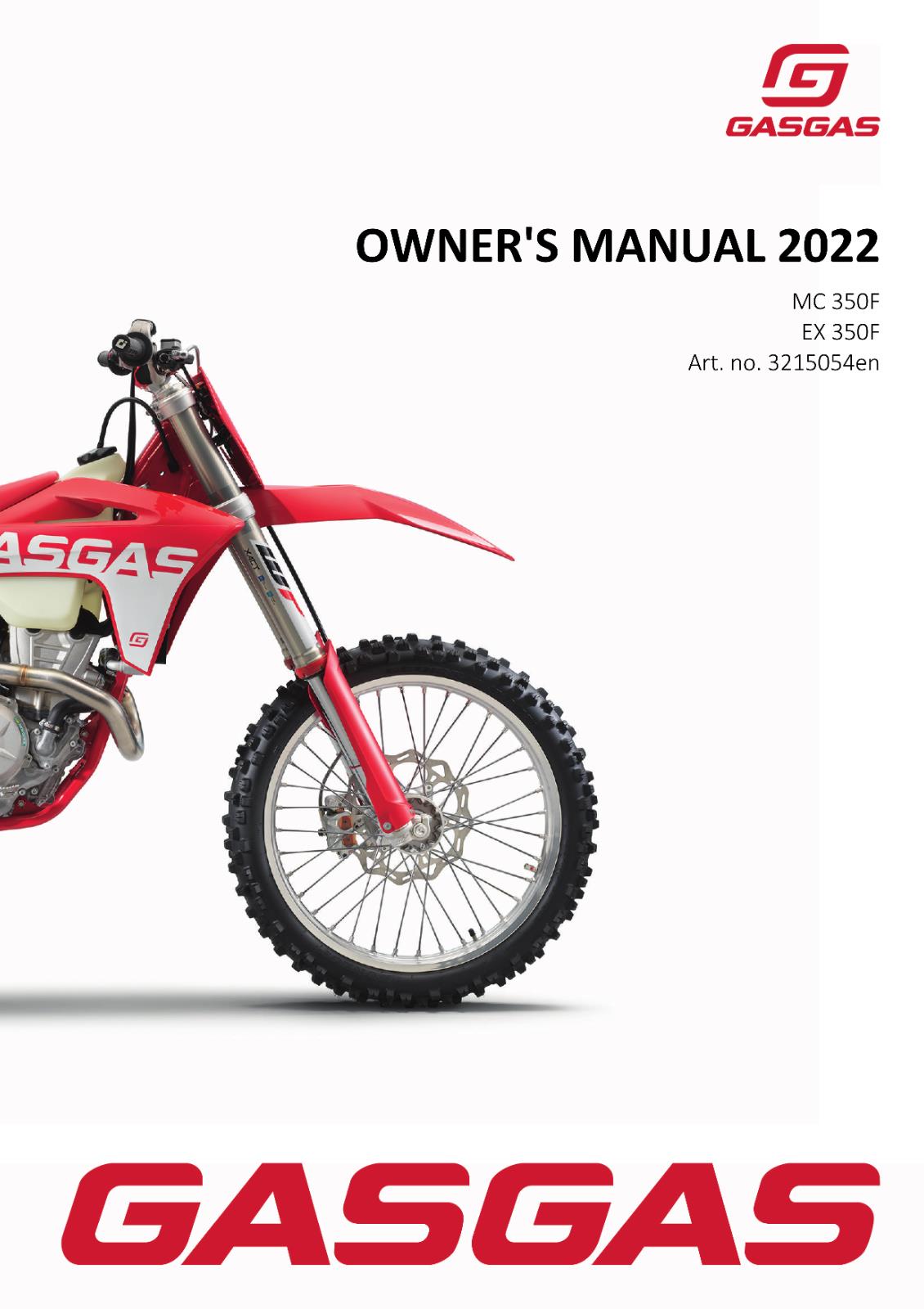 2022 GASGAS OWNERS MANUAL - MC EX 350F - REPRINTED