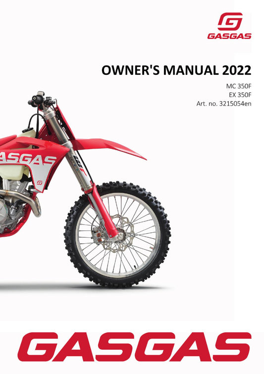 2022 GASGAS OWNERS MANUAL - MC EX 350F - REPRINTED