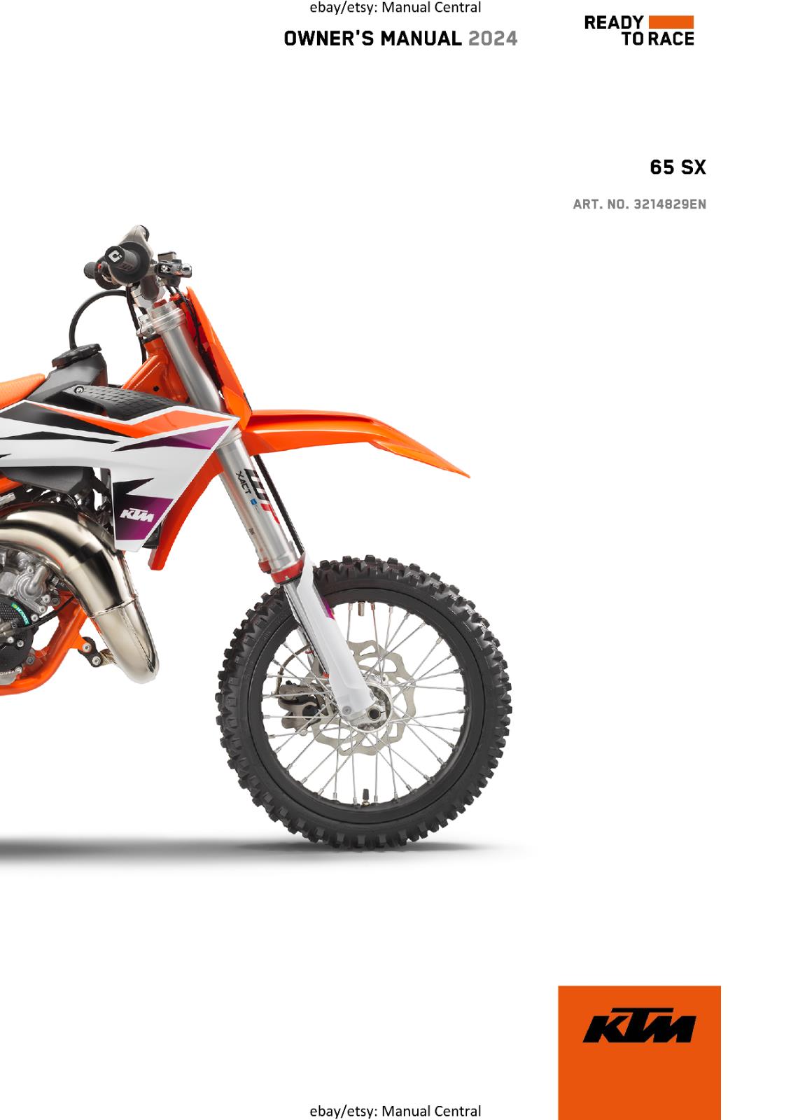 KTM 2024 OWNERS MANUAL - 65 SX - REPRINTED