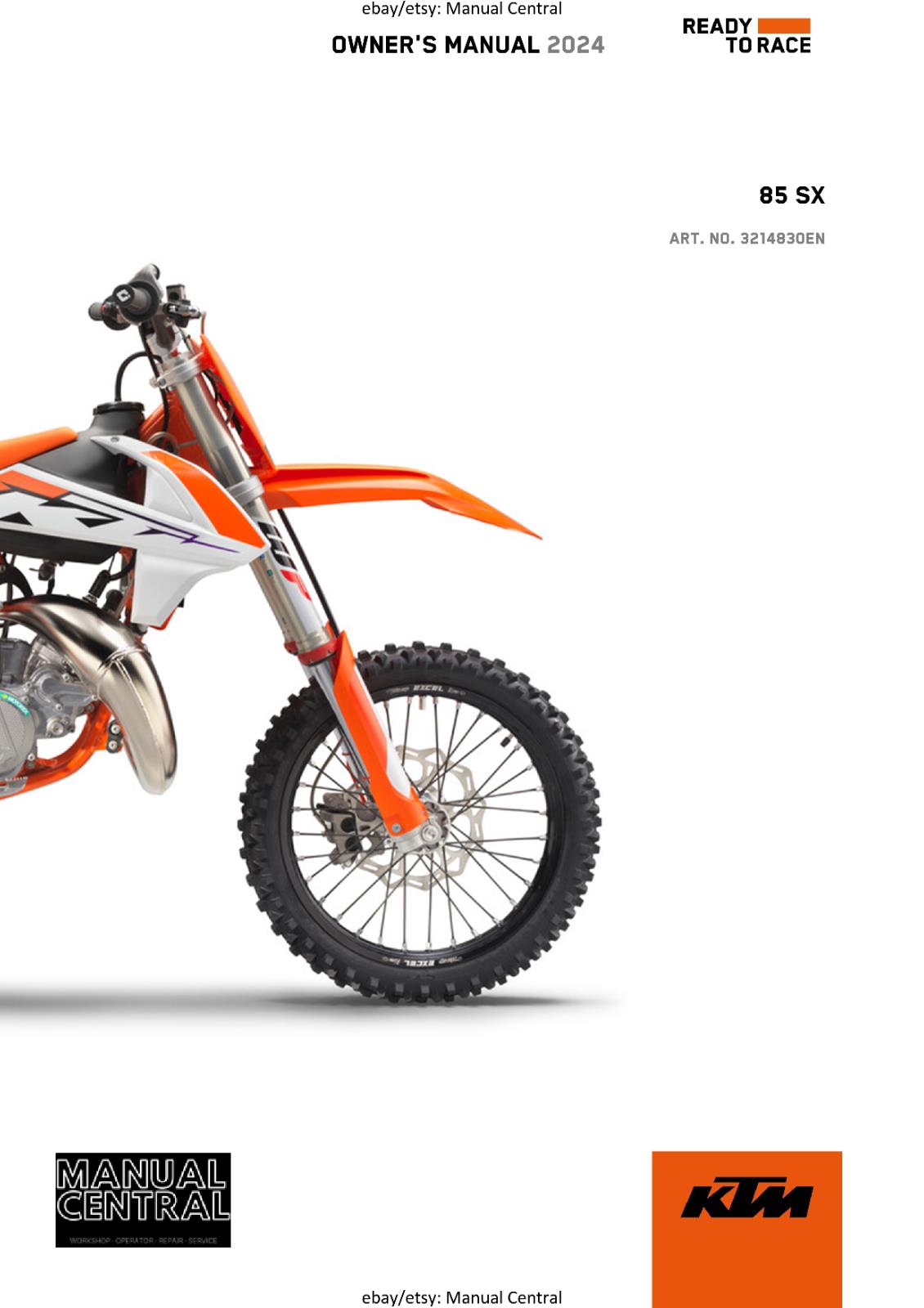 KTM 2024 OWNERS MANUAL - 85 SX 19/16 17/14 - REPRINTED