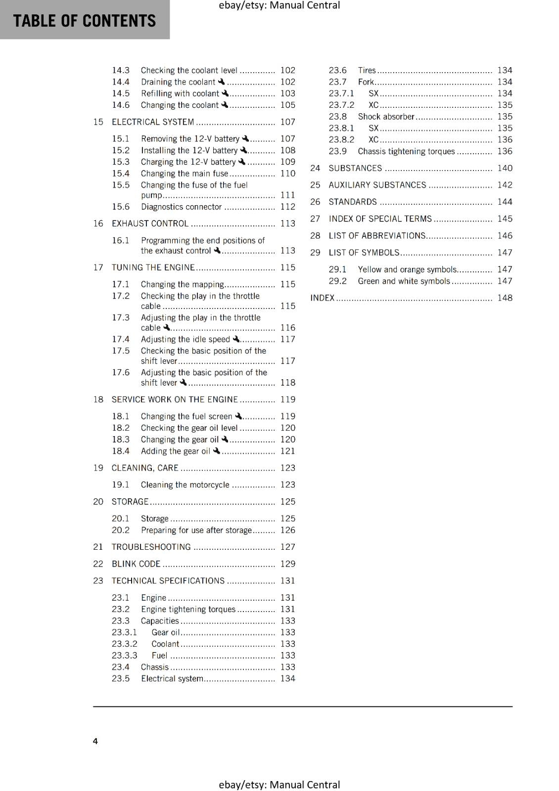 KTM 2024 OWNERS MANUAL - 125 SX XC - REPRINTED