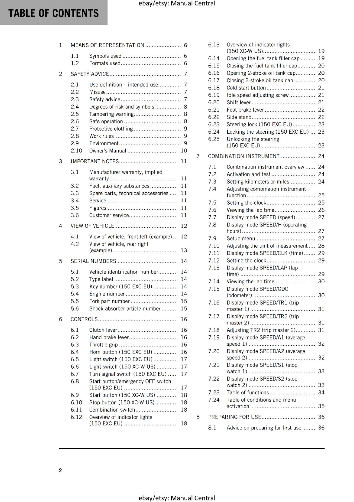 KTM 2024 OWNERS MANUAL -150 EXC XC-W - REPRINTED
