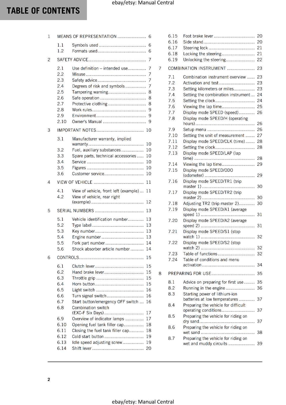 KTM 2024 OWNERS MANUAL - 250 EXC-F SIX DAYS - REPRINTED