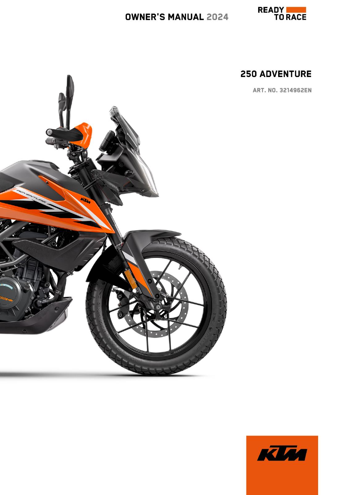 KTM 2024 OWNERS MANUAL - 250 ADVENTURE - REPRINTED