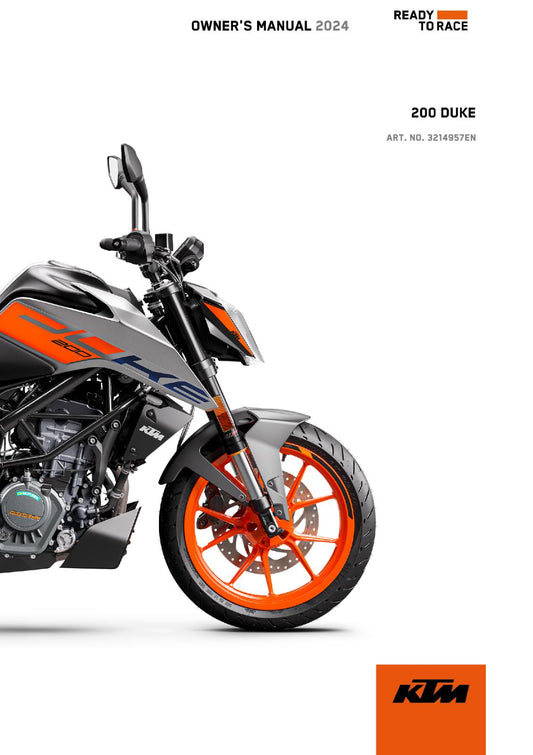 KTM 2024 OWNERS MANUAL - 200 DUKE - REPRINTED
