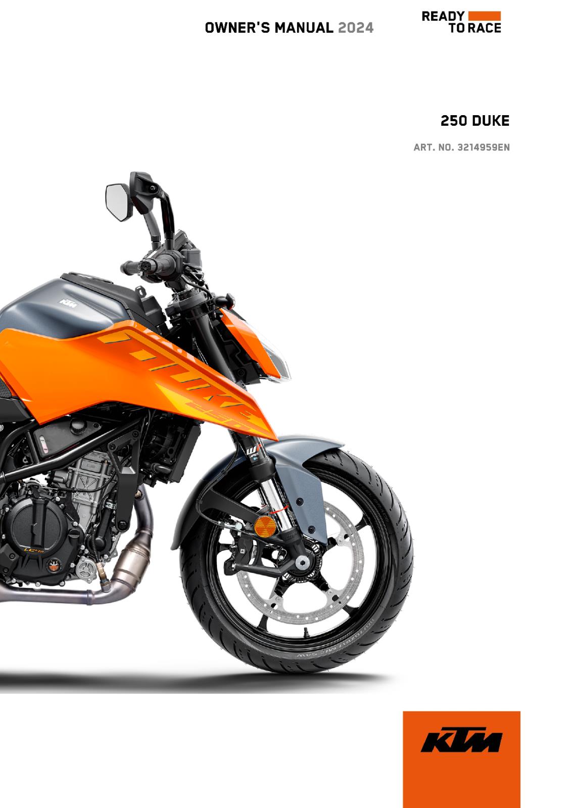 KTM 2024 OWNERS MANUAL - 250 DUKE US - REPRINTED