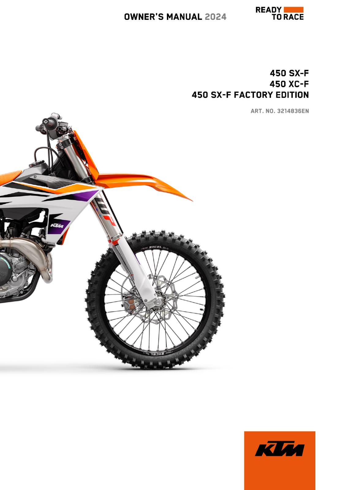 KTM 2024 OWNERS MANUAL - 450 SX-F XC-F FACTORY EDITION - REPRINTED