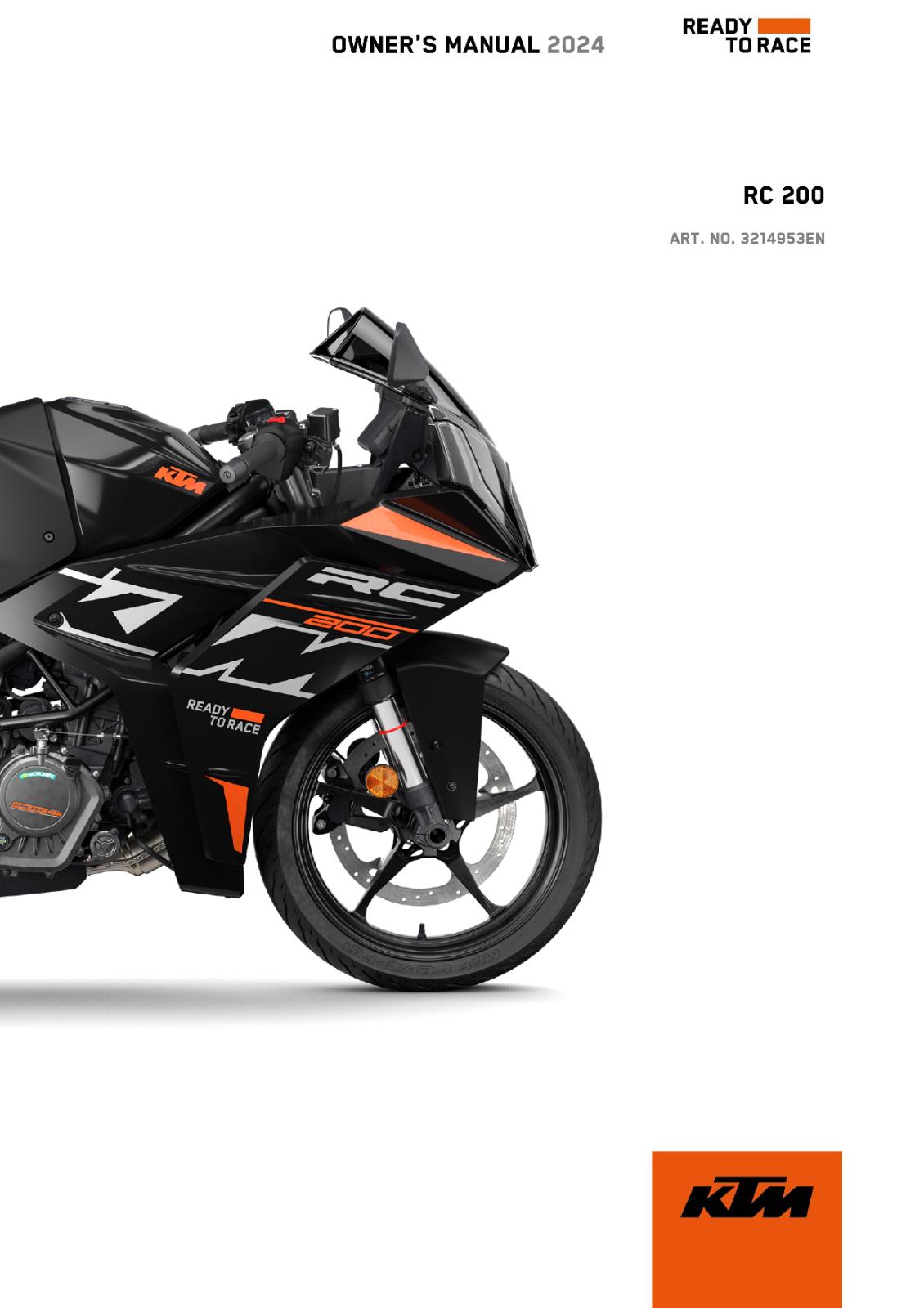 KTM 2024 OWNERS MANUAL - RC 200 - REPRINTED