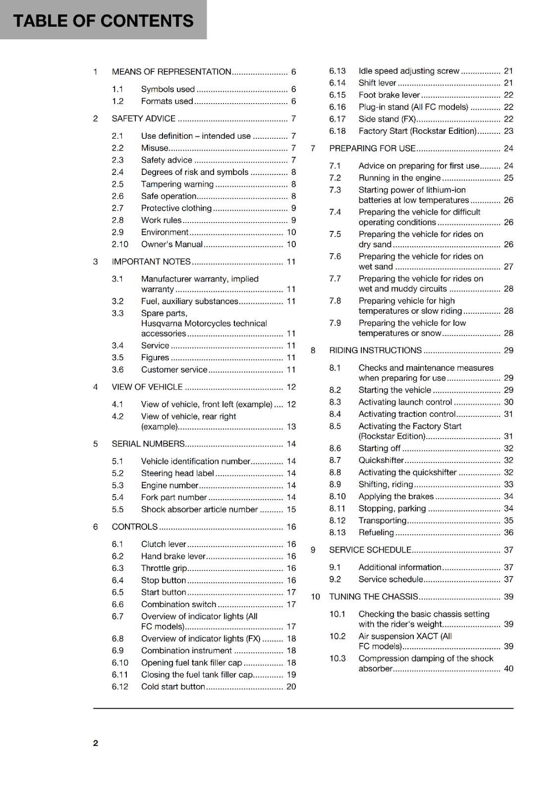 HUSQVARNA 2024 OWNERS MANUAL - FC FX 450 ROCKSTAR EDITION - REPRINTED