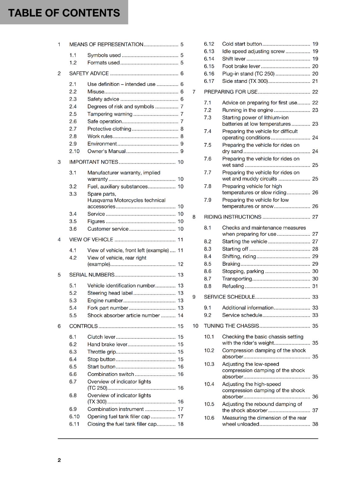 HUSQVARNA 2024 OWNERS MANUAL - TC 250 TX 300 - REPRINTED