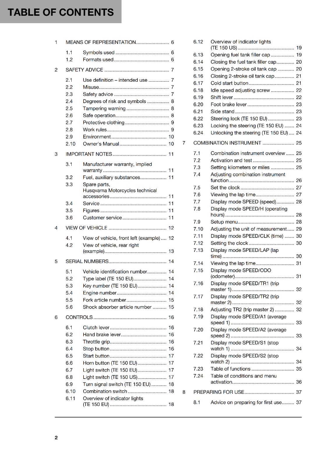 HUSQVARNA 2024 OWNERS MANUAL - TE 150 - REPRINTED