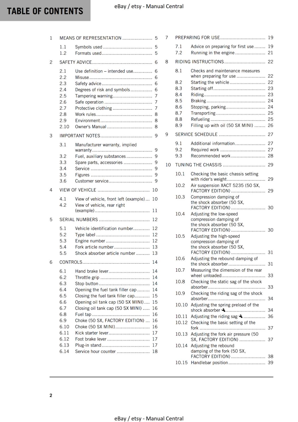 KTM 2023 OWNERS MANUAL - 50 SX MINI FACTORY EDITION - REPRINTED