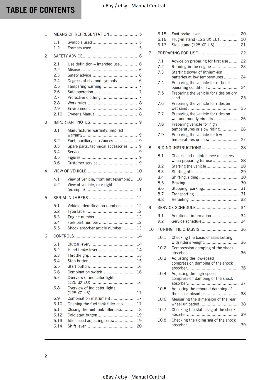 KTM 2023 OWNERS MANUAL - 125 SX XC - REPRINTED