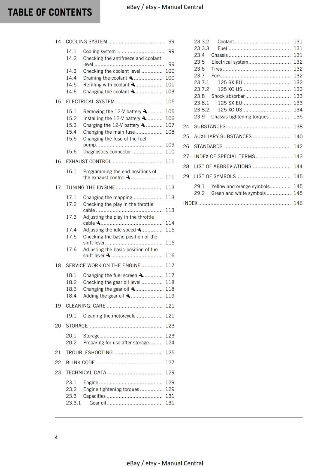 KTM 2023 OWNERS MANUAL - 125 SX XC - REPRINTED
