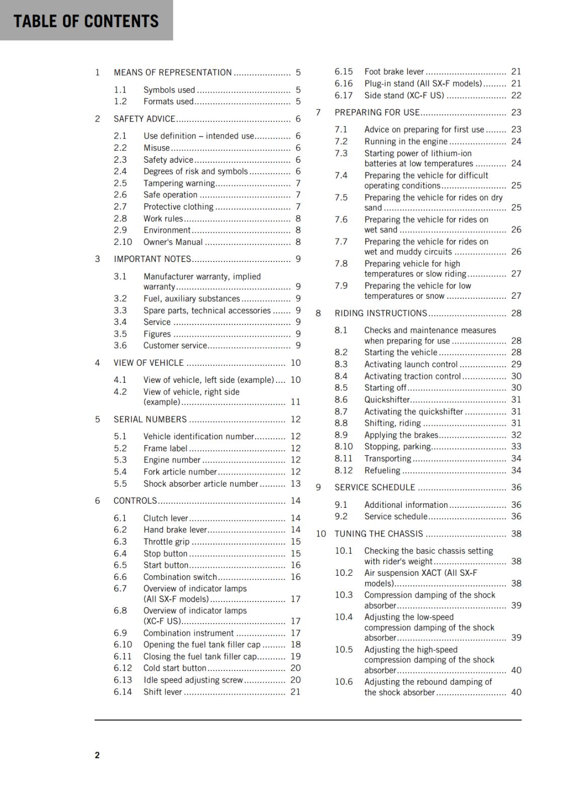KTM 2025 OWNERS MANUAL - 450 SX-F XC-F - REPRINTED